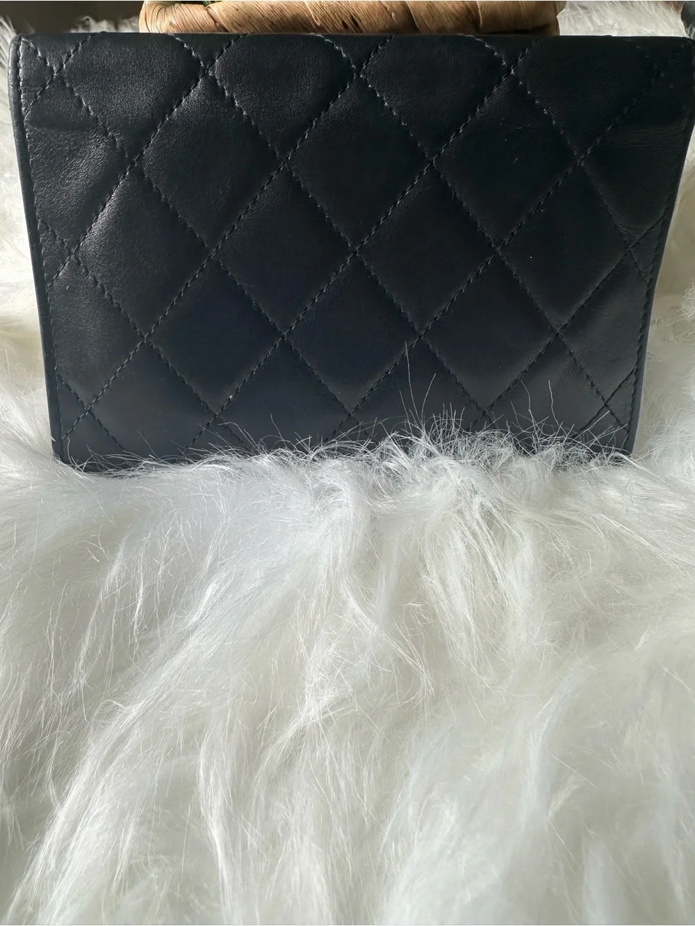 CHANEL Cambon Ligne Black Lambskin Long Wallet White CC Pink Interior